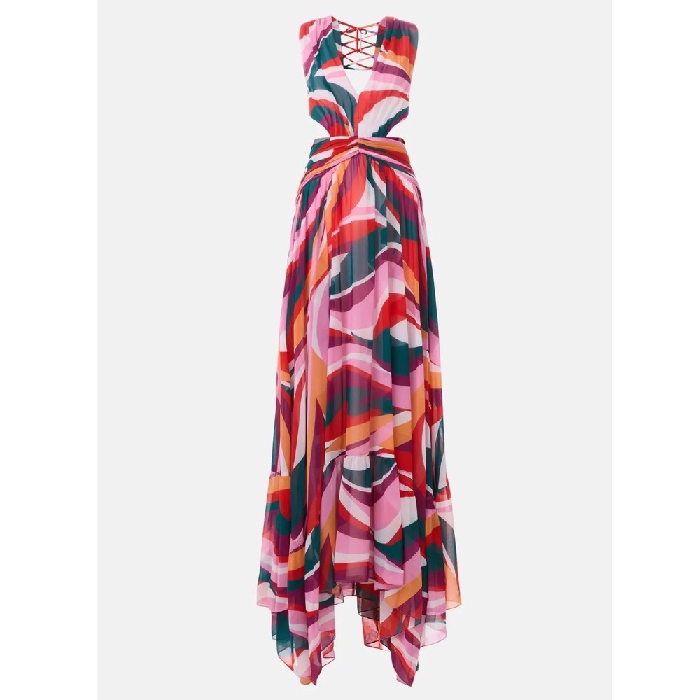 PatBO Wave Print Cut-Out Maxi Dress Pink Red Abstract Resort VEL32366 Size 0 e5